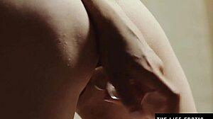 she muffles screams thru ballgag while dildoing her soaked pussy hard