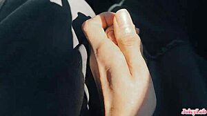 stepsis yanks juicy cock while driving then puffy pussy lips beg for more