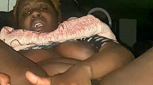 Ebony babe's creamy puffy nipples drip during solo big tits masturbation show