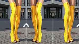 high heels boots legs feet covered in messy outdoor cumshot