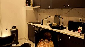 tattooed blonde strips panties in kitchen flashing meaty pussy and ass