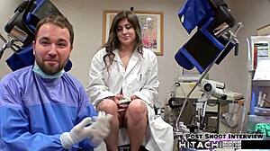 Doctor Sophia Valentina forces hitachi vibes on patient's shaved pussy