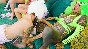 hey tattooed goth sluts how bad do you crave this dildo orgy with wild costume orgasms?