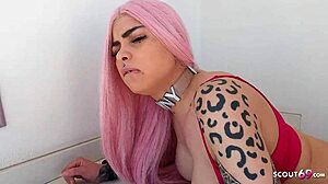 german old tourist picks up pink hair latina penny unicorn for rough public balcony no condom fuck and facial