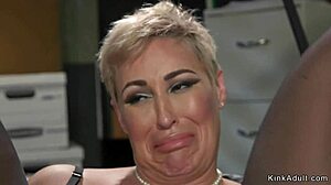 Blonde milf lesbians, why tie up and whip each other's big tits in bondage domination?