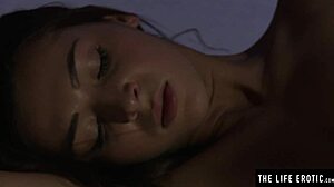 Petite brunette fingers clit watching herself masturbate in mirror